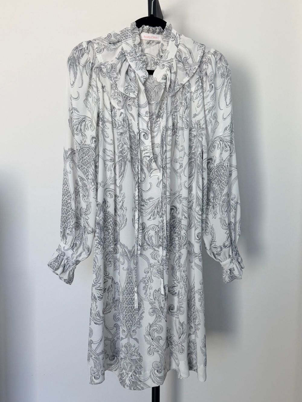 See By Chloé White Dress with Paisley Print and Ruffle Neck